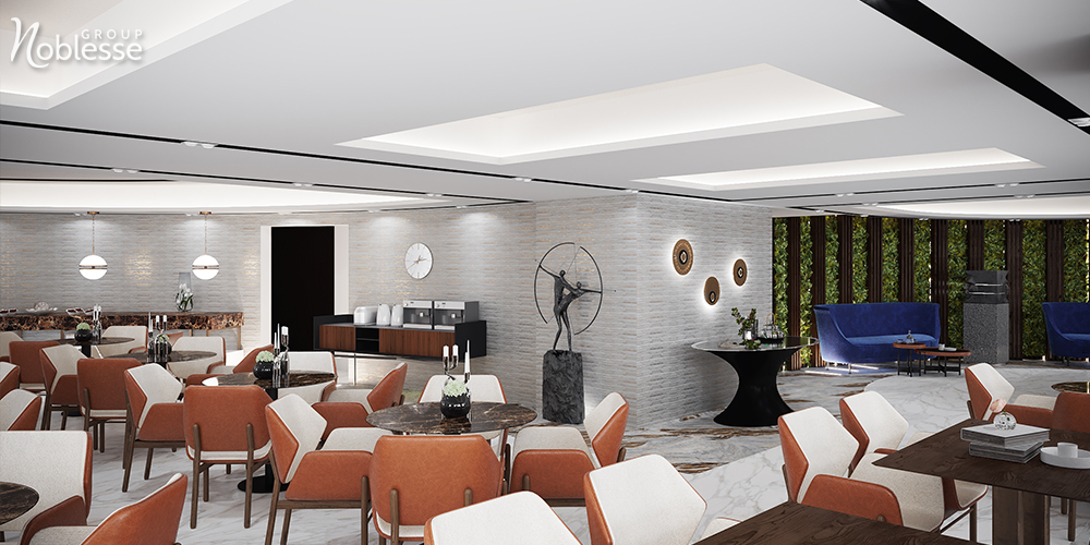 Hotel business lounge design interior Noblesse in stil casual luxury